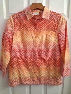 Studio Works Petite Small Red And Orange Patterned Button Down Shirt